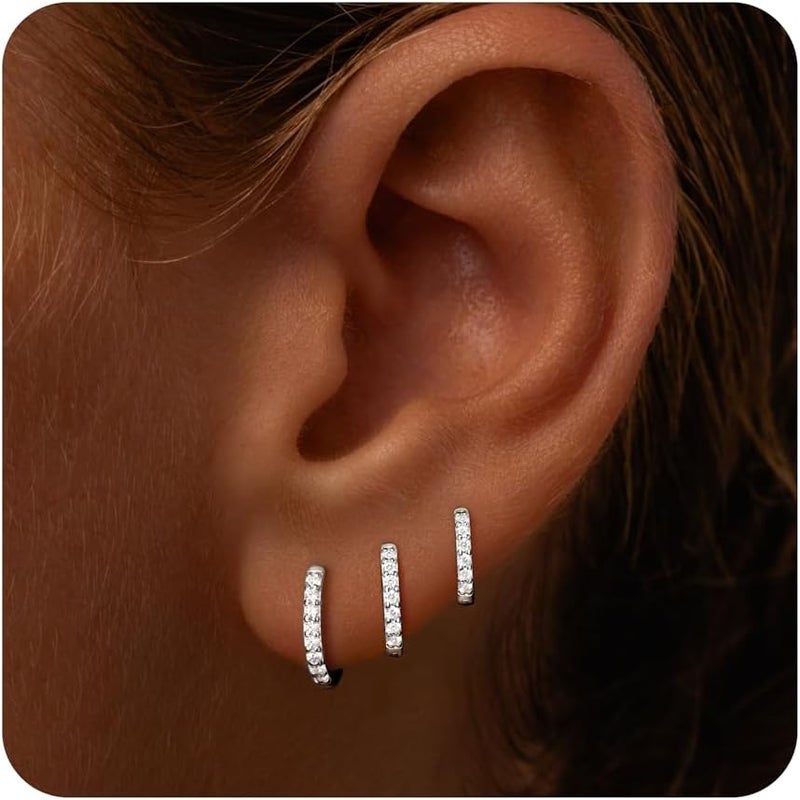 Poxtex Small Sterling Silver Huggie Hoop Earrings Set for Women, Hypoallergenic 14K Gold Plated Hoops Stacks for Multiple Piercings, Dainty Cute Mini Lightweight Cartilage Studs Trendy Jewelry Gift - Image 1